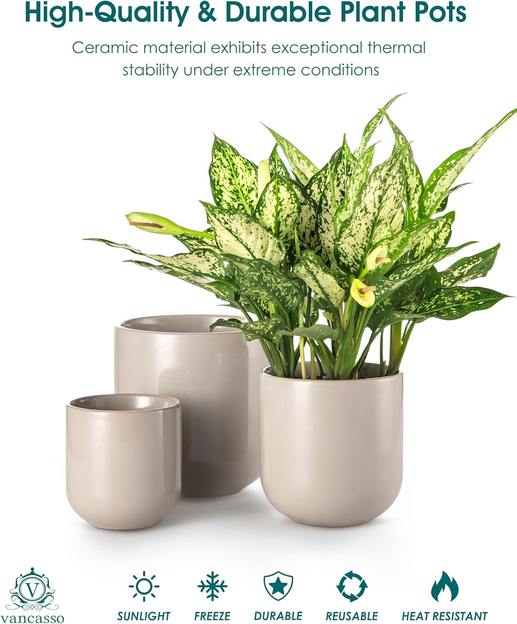vancasso Ceramic Plant Pots, 4+5+6 inches, Set of 3, Planters with Drainage Hole, Flower Pots Planters Pots for Indoor