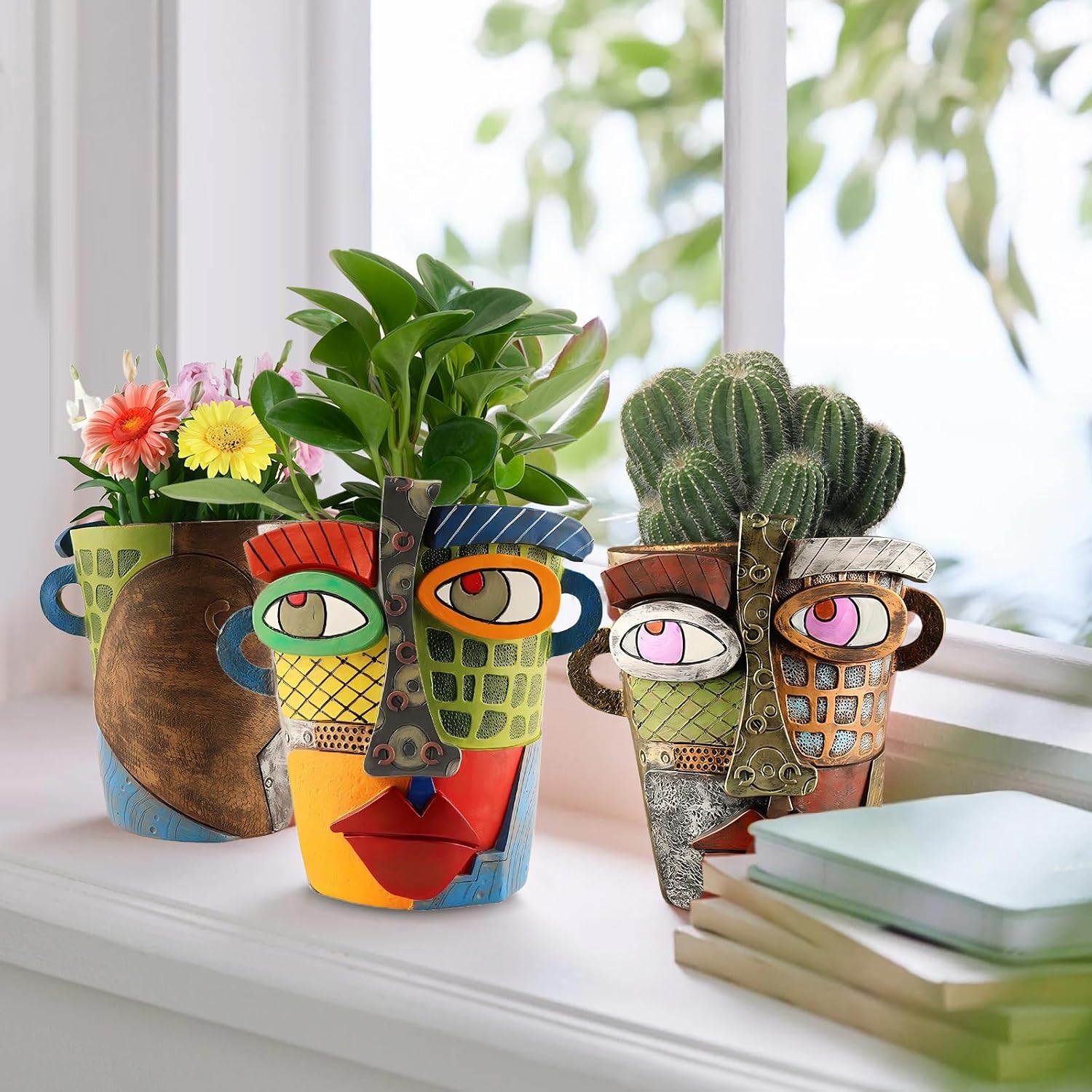 Brutalist Abstract Face Planters Pots Abstract Flower Pot (Modern) | Funny Planters Decoration Flower Resin Face Flower