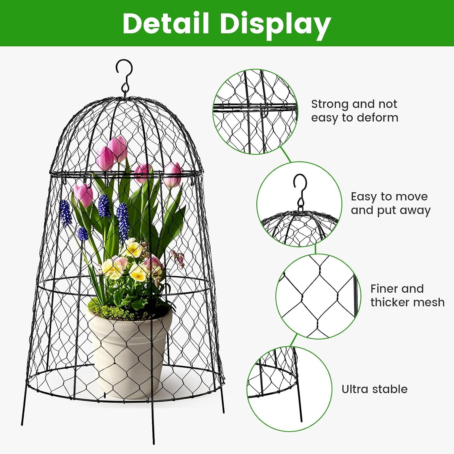 Chicken Plant Protector 10 Pcs, 20×12.6in Cage for Large Plants, Split Design and Anti-Rust Coated Metal Plant Cover