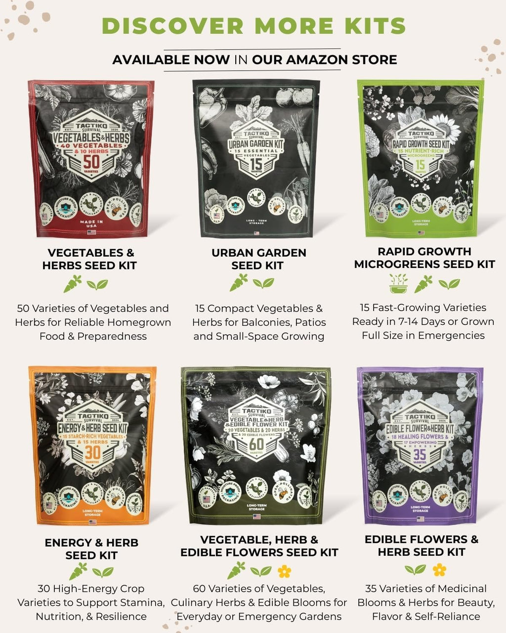 Tactiko Medicinal & Tea Herb Seeds Kit | 40 Varieties | Non-GMO | US Grown