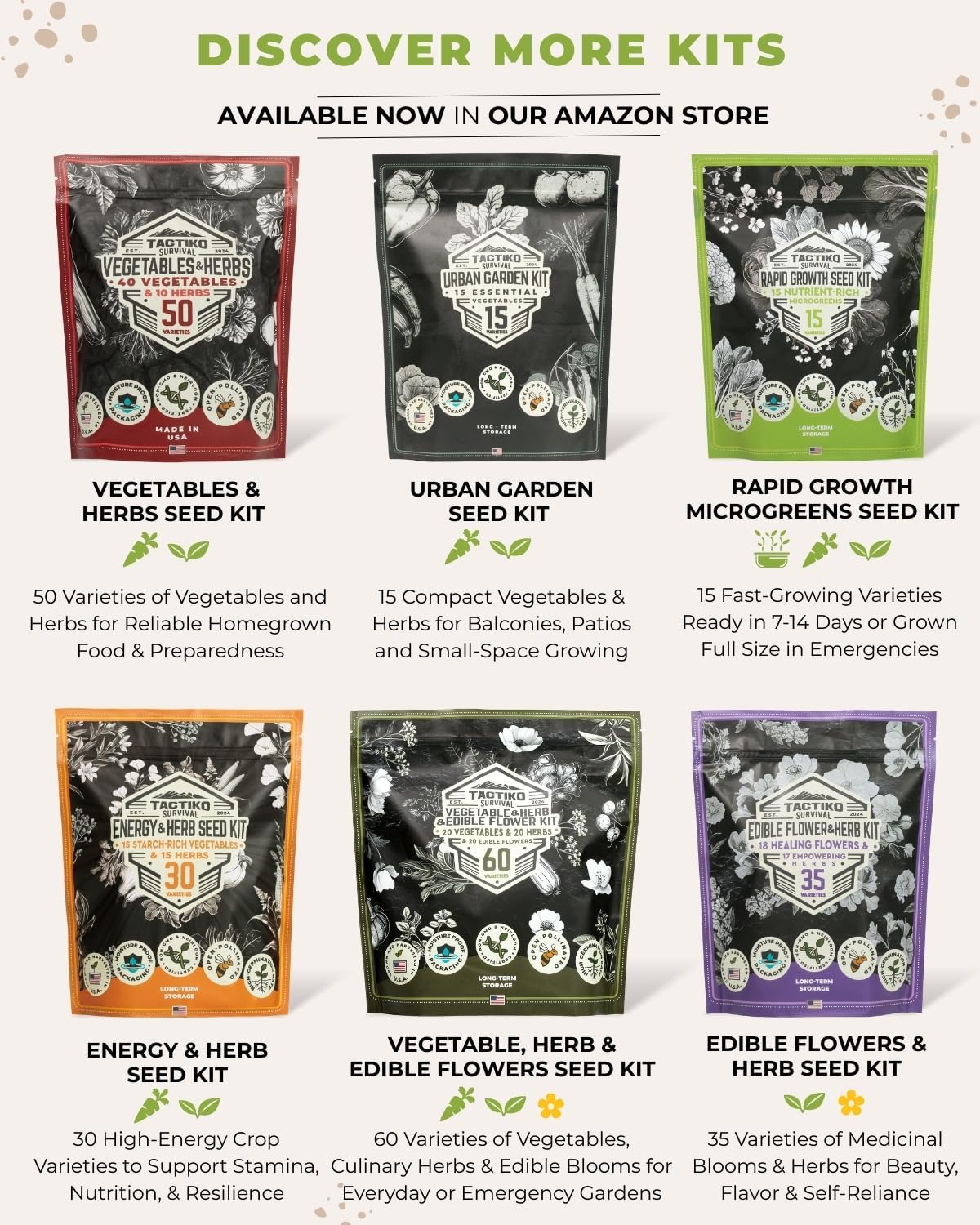 Tactiko Medicinal & Tea Herb Seeds Kit | 40 Varieties | Non-GMO | US Grown