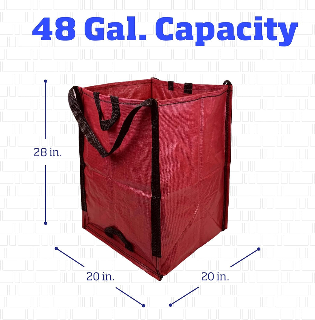 DURASACK Heavy Duty Home and Yard Bags, Red, 3 Pack | 48-Gallon Reusable Self-Standing Lawn and Leaf Bags Garbage Can