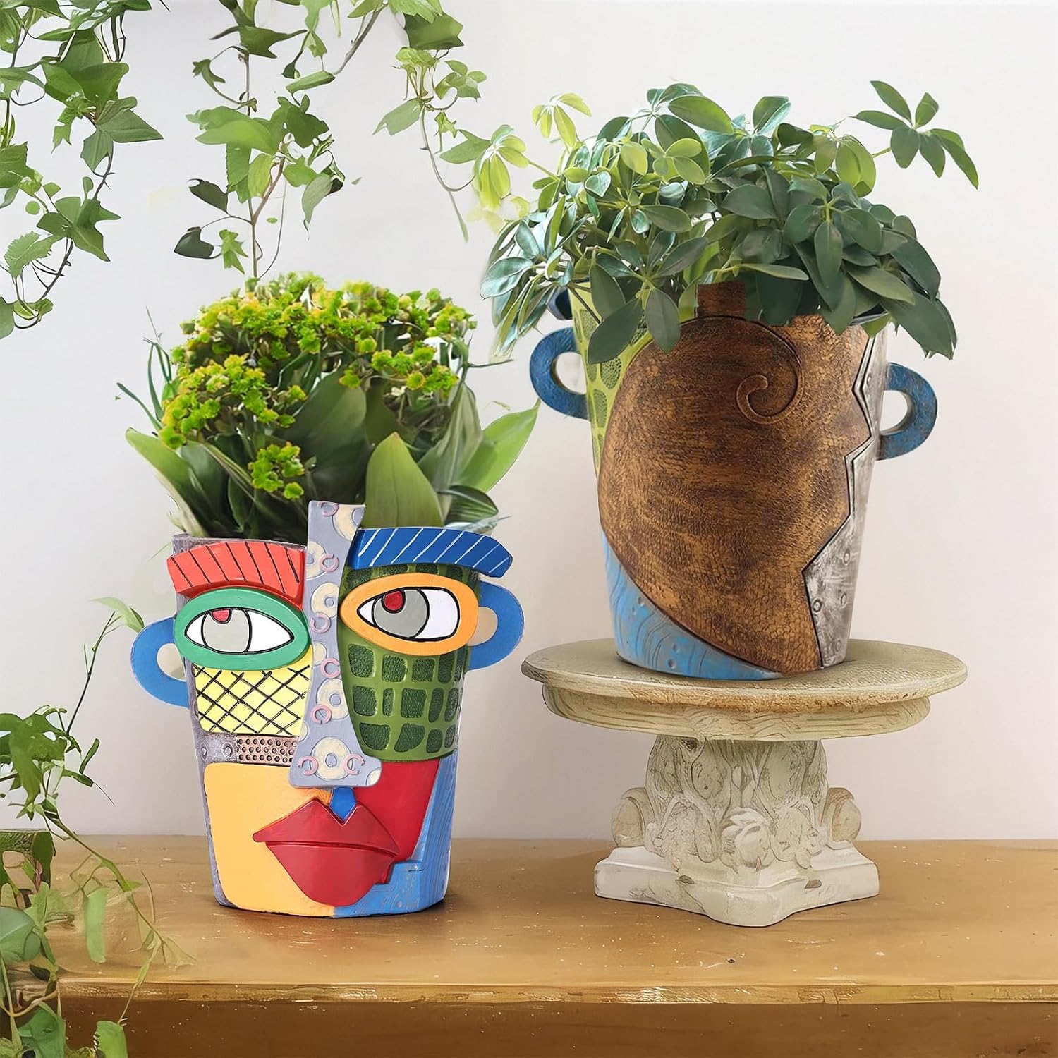 Unique Face Planters Pots Head,Abstract Rainbow Planter,Head Planter for Indoor,Resin Planters for Outdoor