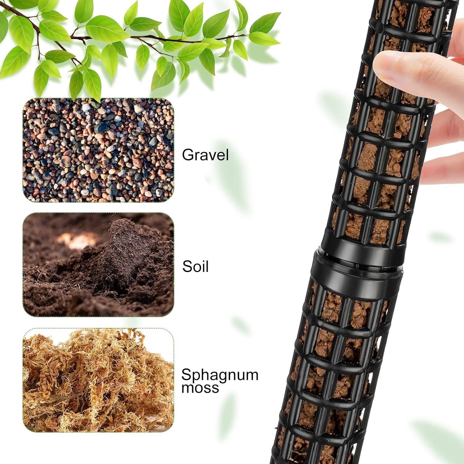 10 Set Plastic Moss Poles for Climbing Plants Indoor Stackable Self Watering Hollow Monstera Plant Support, Moss Not