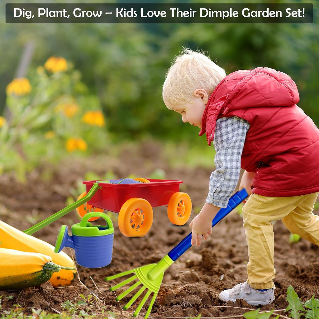 Dimple Red Garden Wagon & Tools Toy Set, 15 Pc Kids Gardening Play Set | Kids Gardening Tools, Premium Wagon Toy Set