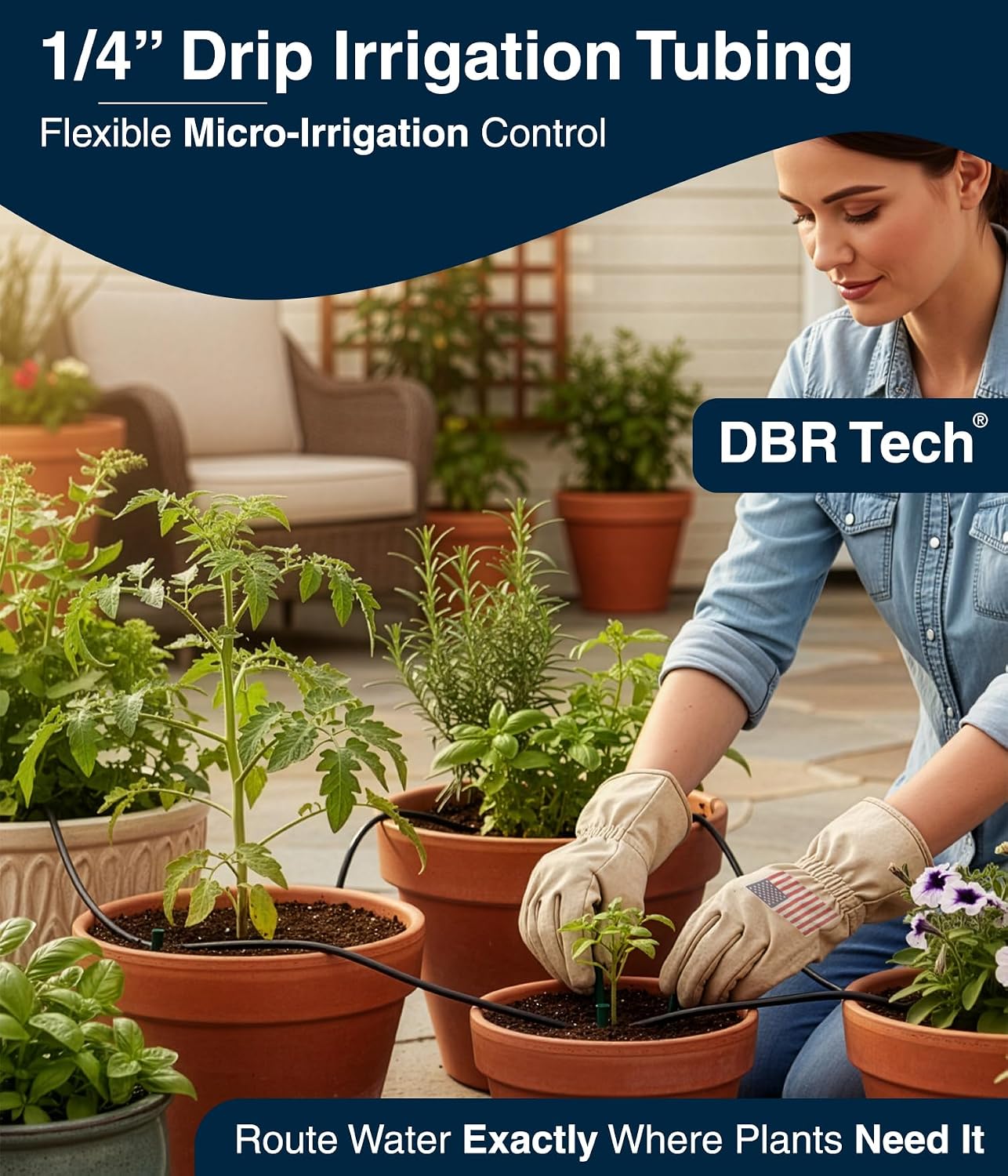 DBR Tech® 1/4 Drip Irrigation Tubing, 200 Feet, Flexible PVC Plastic Drip Irrigation Hose for Gardening, Misting
