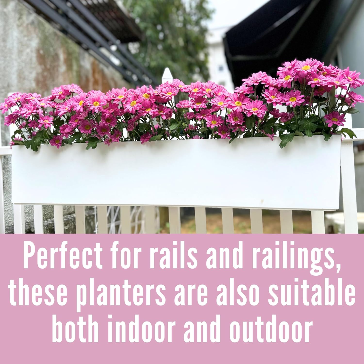LaLaGreen Hanging Planter Boxes (2 Pack, 40") Extra Large White Rectangular Window Flower Box with Bracket Self