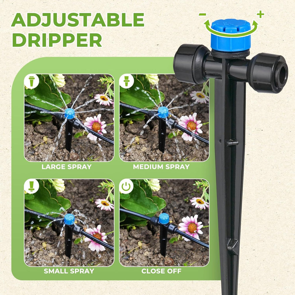 HIRALIY 200FT Drip Irrigation Kit for Garden Watering | Quick-connect system with 33FT main hose, 167FT tubing and