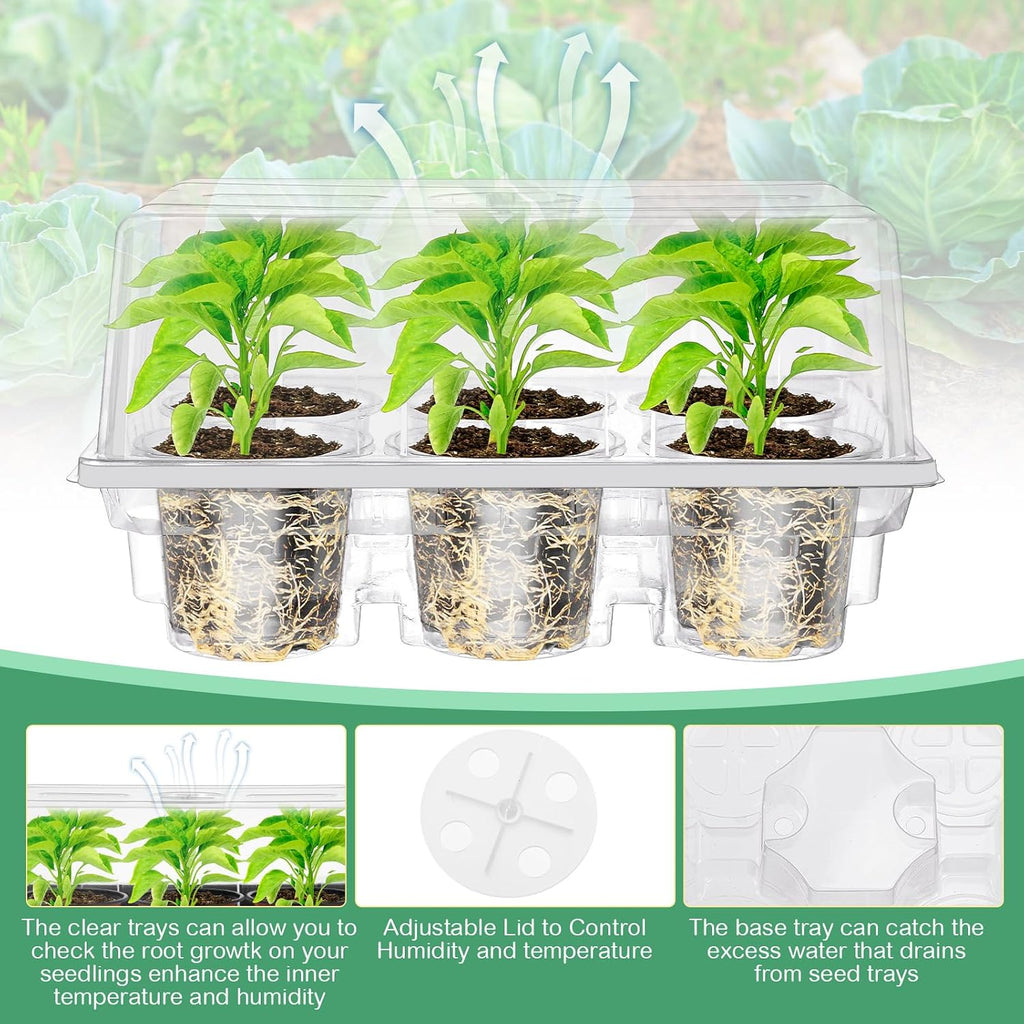 Vesici 10 Pack Seed Starter Tray Kit Seedling Starter Trays with 60 Pcs 4 Inch Nursery Pots and Humidity Dome (60