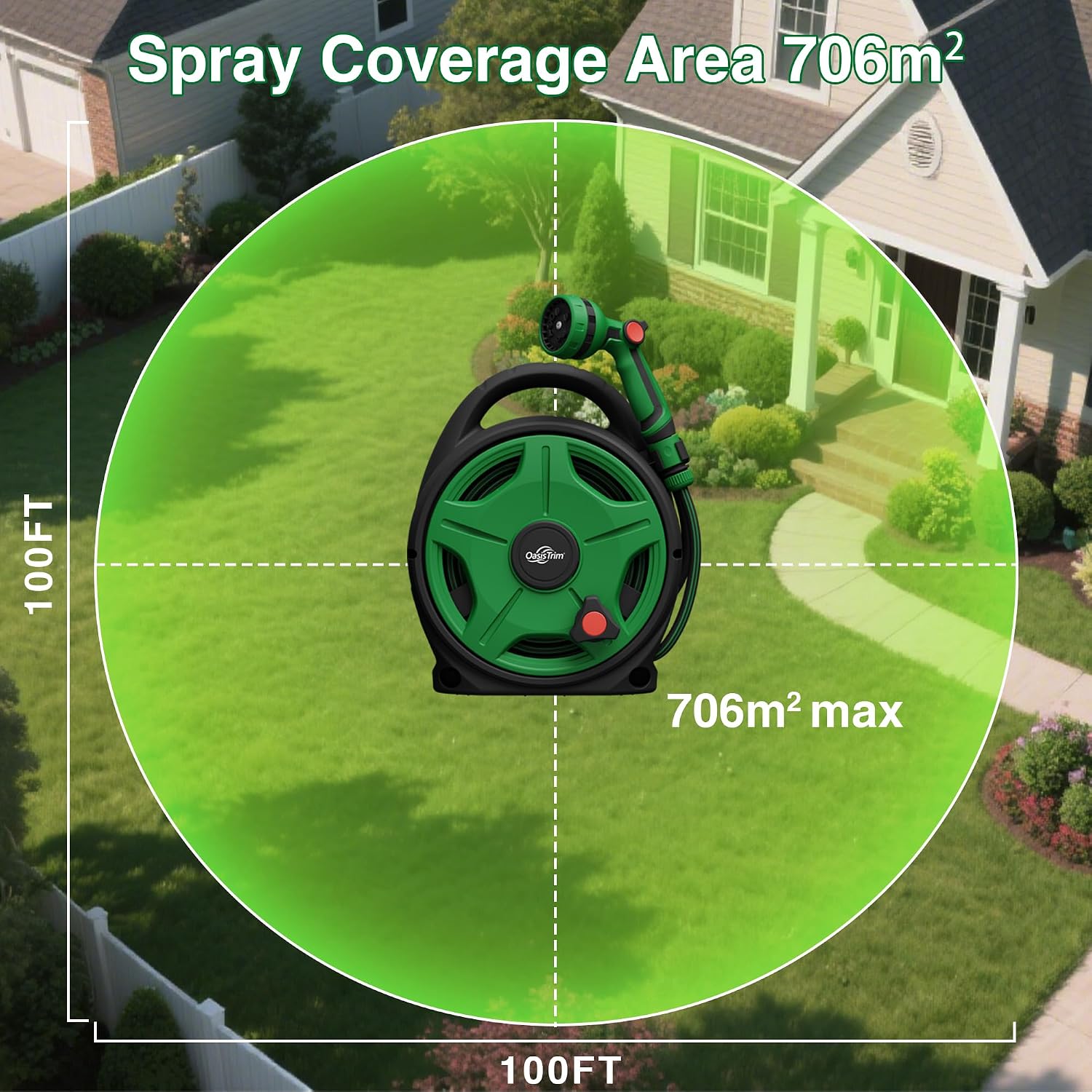 1/2" x 50FT Retractable Garden Hose Reel，With 10 Patterns Spray Nozzle，Portable Heavy Duty Garden Hose Holder for