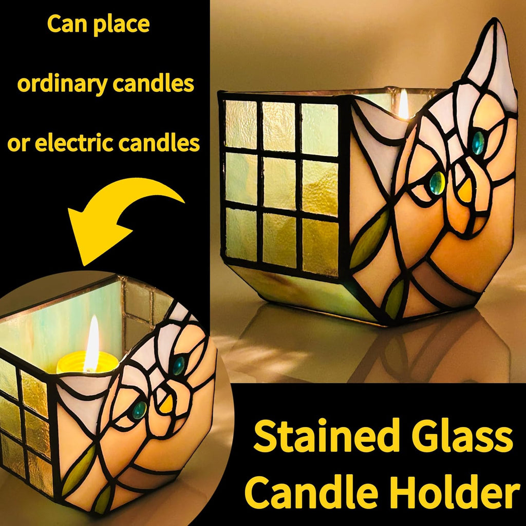 Stained Glass Cat Flower Pot,Cute Pots for Plants,Small Plant Pot with Unique Cat Face Design,Tiltable Terrarium