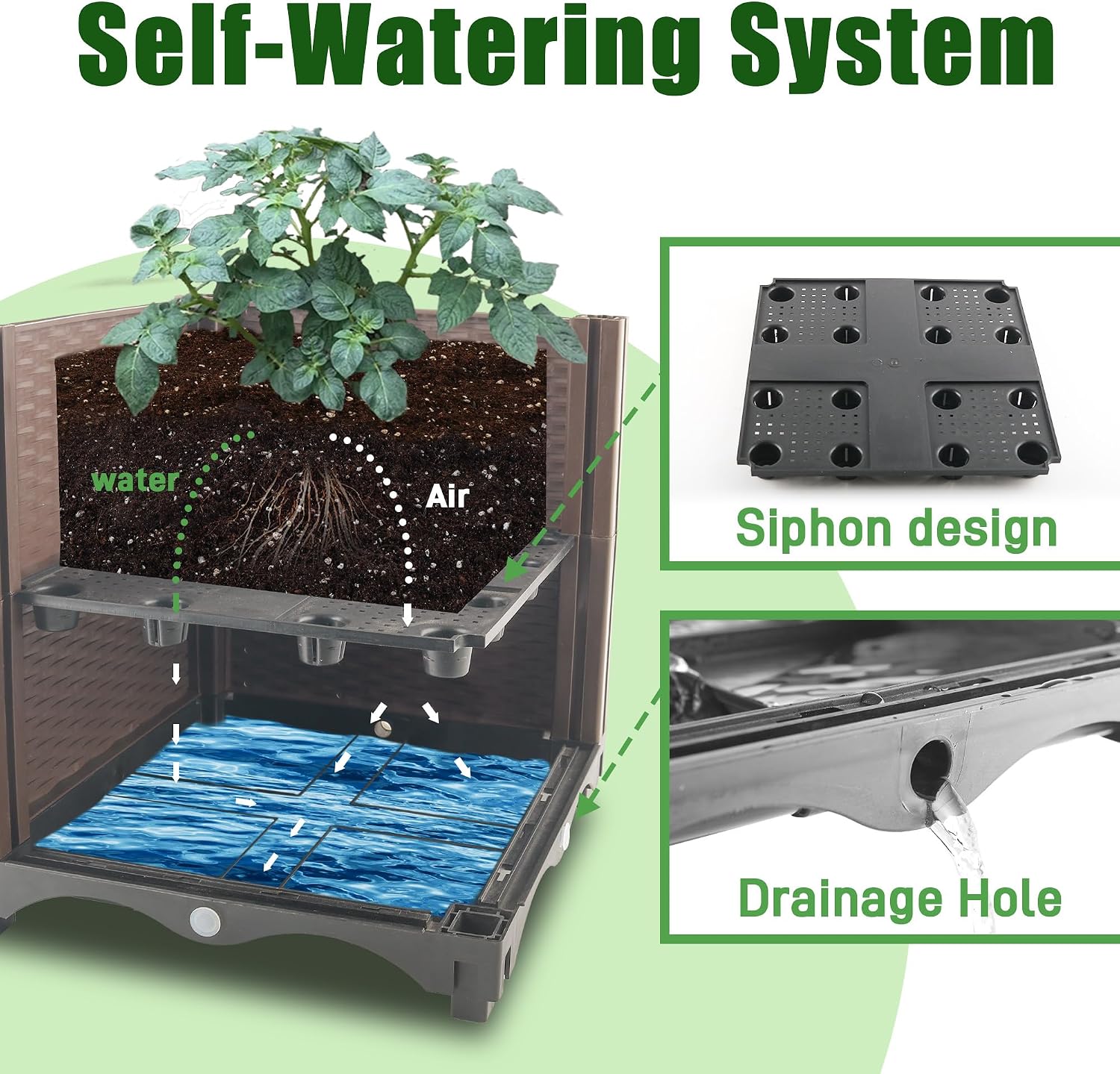 Quibbay Raised Garden Bed Planter Box with Trellis, 74" Self-Watering Tomato Planters for Climbing Plants Vine Flowers