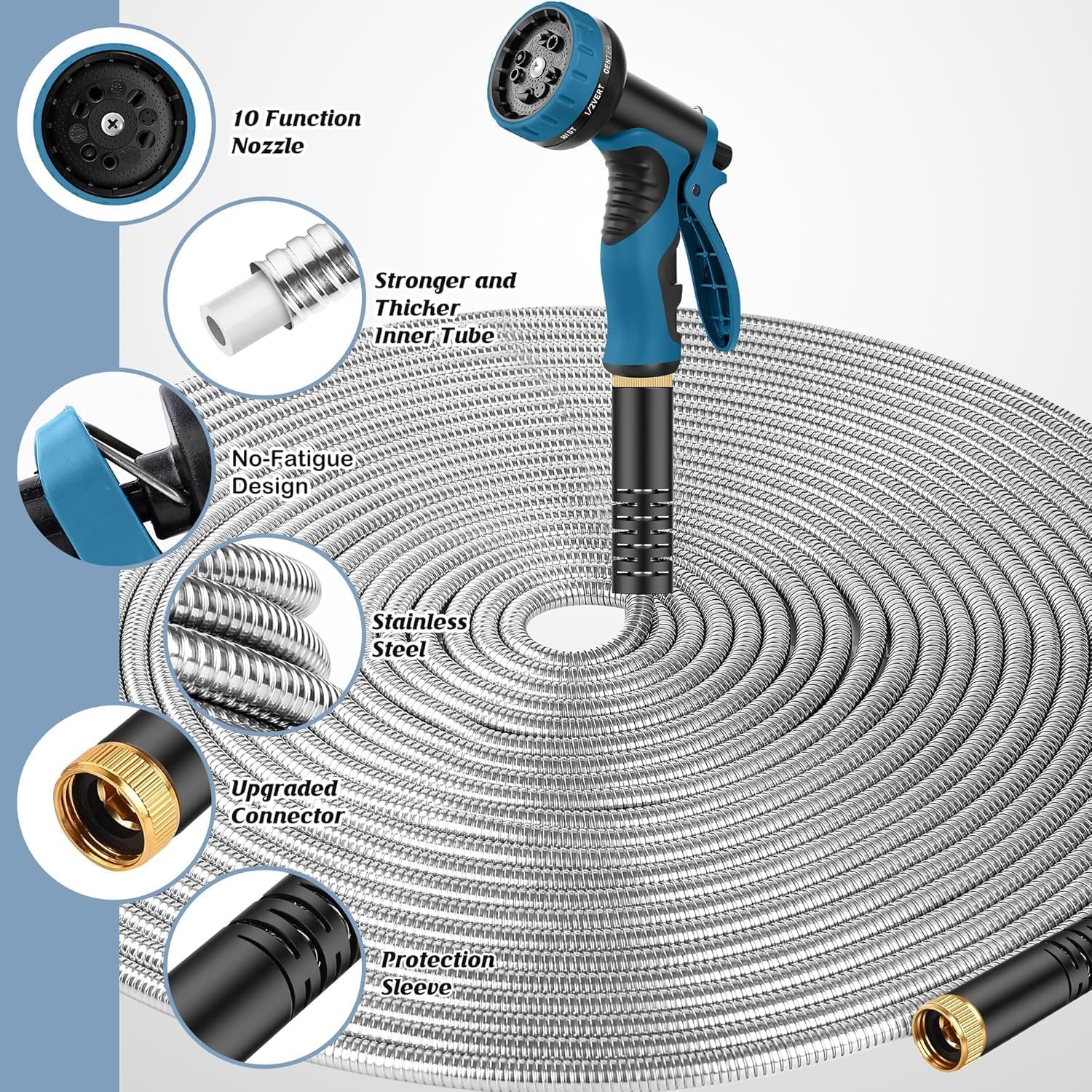 Garden Hose 100ft, Metal Water Hose Kink-Free Flexible Stainless Steel Hose | Heavy Duty Abrasion Resistant Leakproof