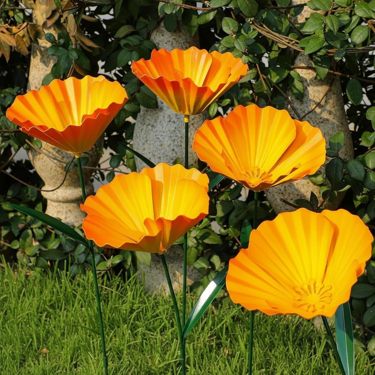 5 Pack Metal Flowers Garden Stake Decor for Outside 25. 2 Inch Metal Flowers Stakes Garden Decorations for Outdoor Yard