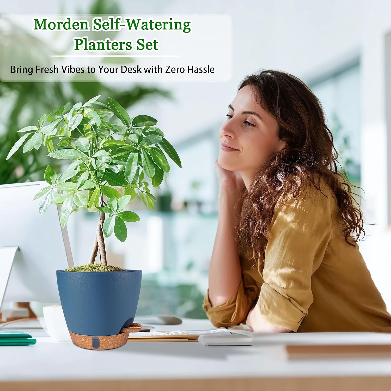 Self Watering Pots for Inoor Ourdoor Plants 8/7/6.5/6/5" Plastic Planters | Drainage Holes & Water Level Indicator