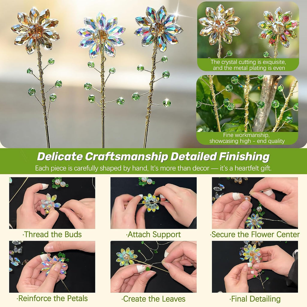3Pcs Crystal Sunflower Suncatchers Glass Plant Suncatcher with Metal Stake