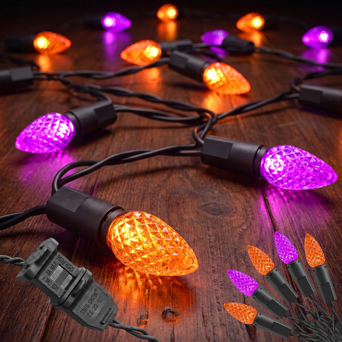 SUNSGNE 23FT C3 Halloween String Lights, 50 LED Orange Purple Lights