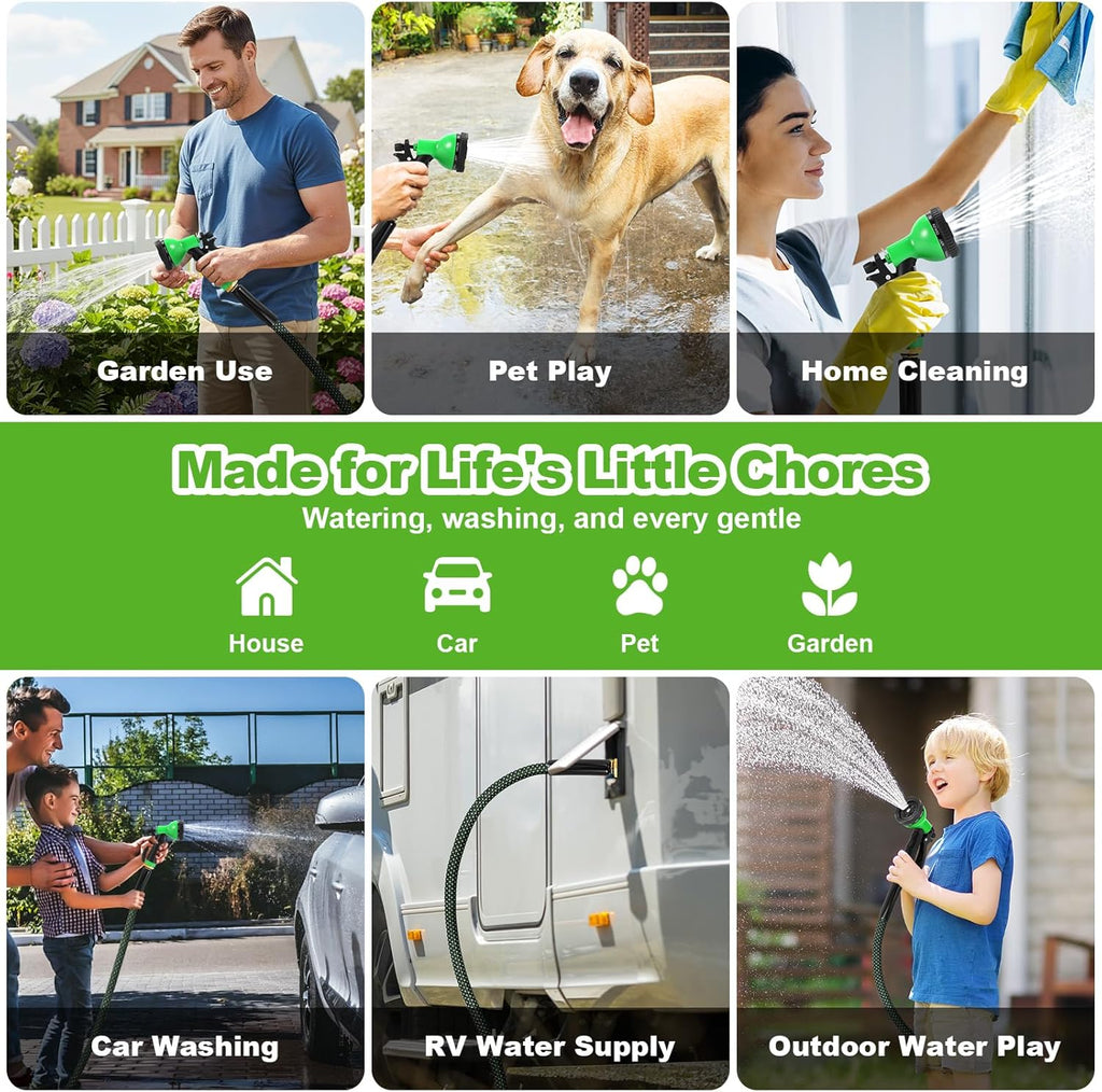 Garden Hose 50ft, Non-Expanding Water Hose with 10 Function Nozzle | Lightweight, Kink Free, Sturdy, Leak-Proof