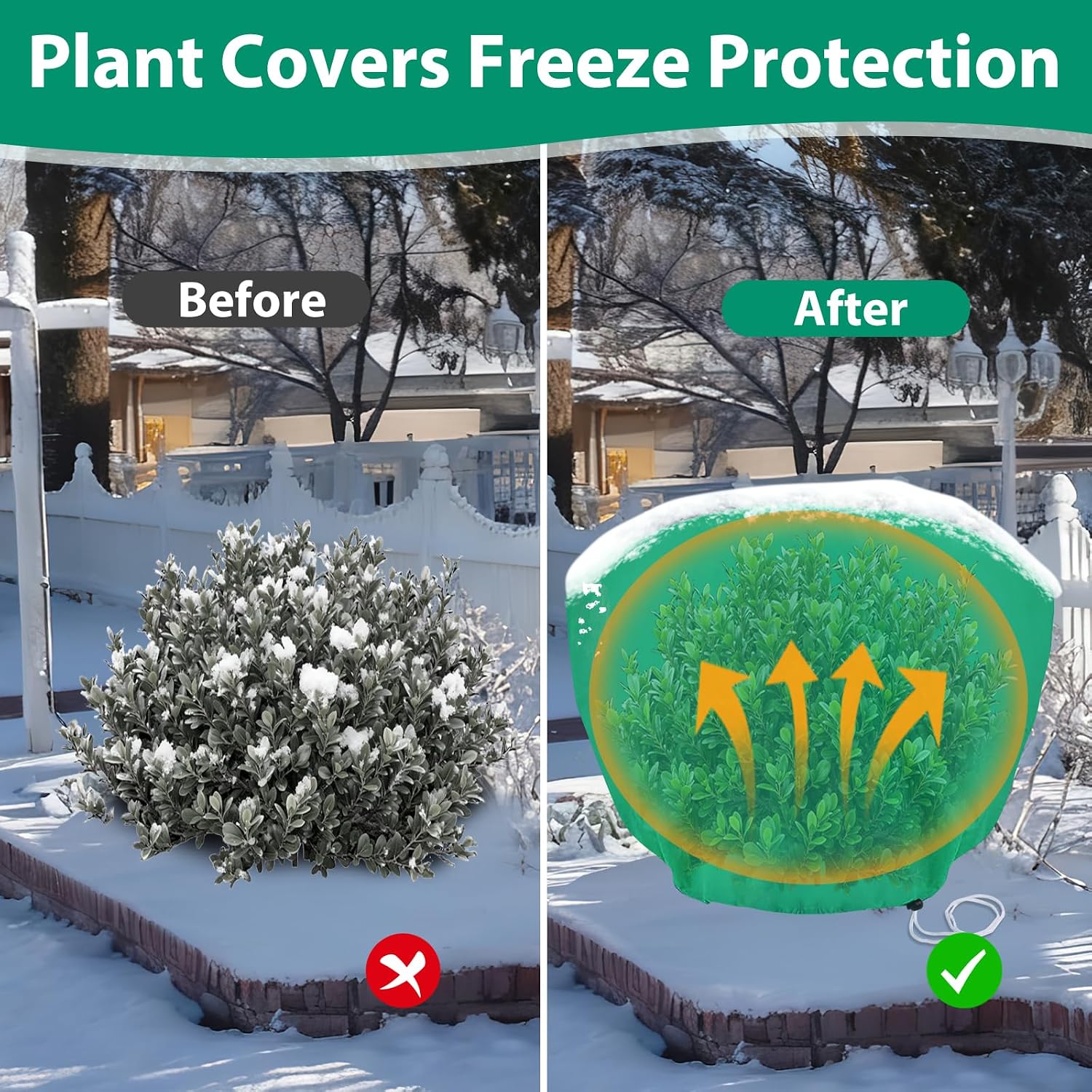 6 Pack Shrub Plant Covers Freeze Protection for Winter, 39.4"X39.4", Green | 2.2 oz/yd² Plant Protection Bags