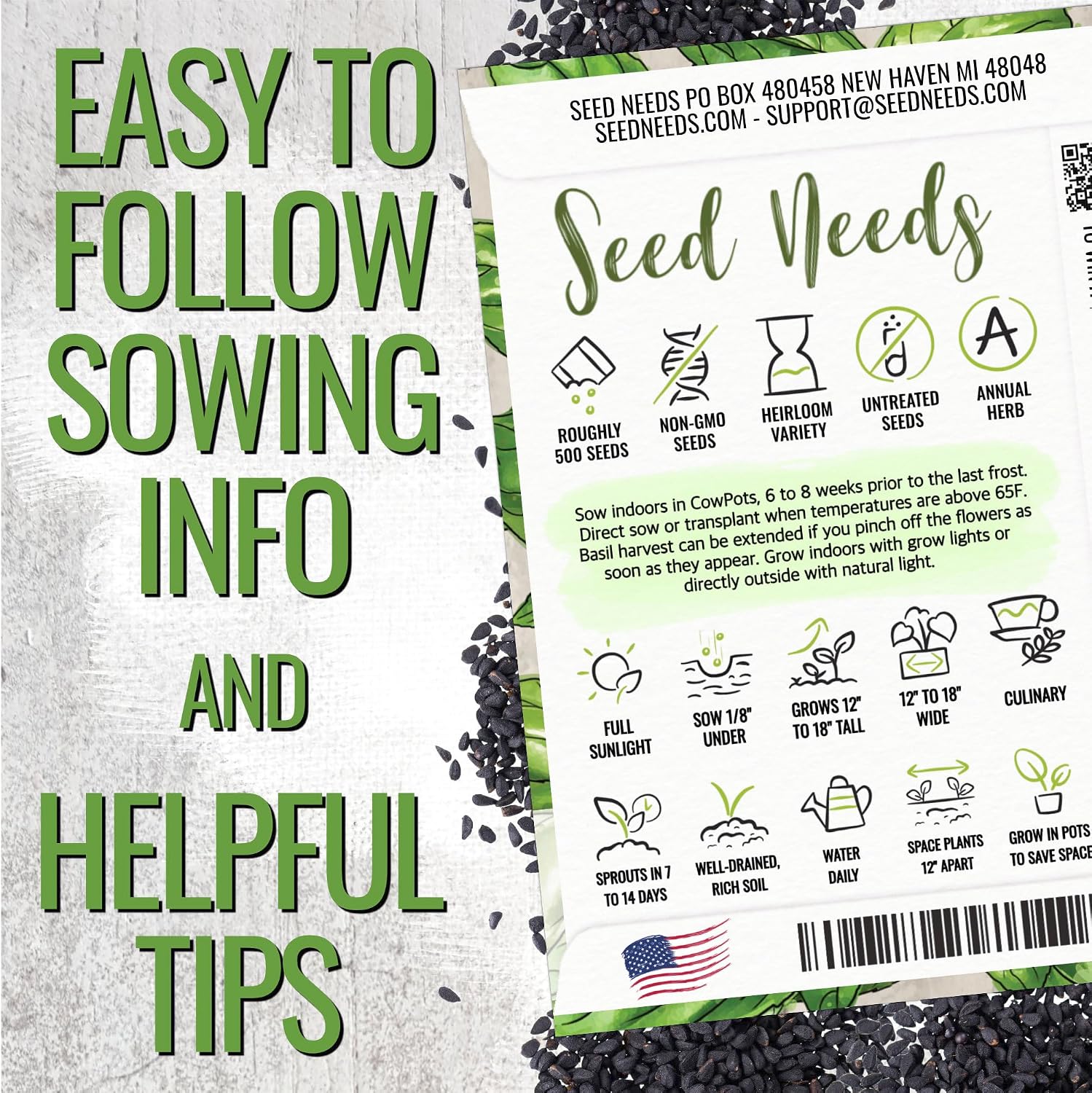Seed Needs Italian Basil Seeds to Plant Heirloom Non-GMO Herbs 10 Pack