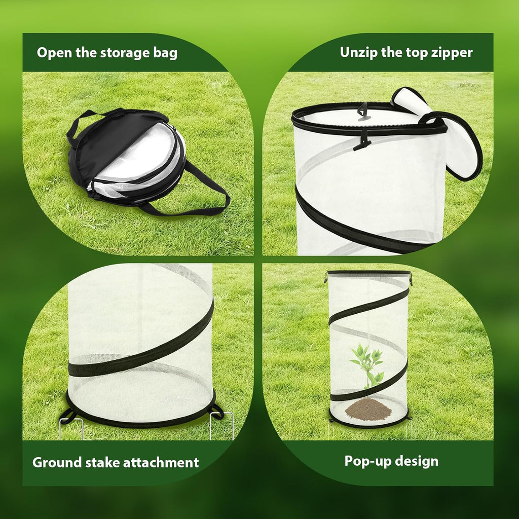 Hoypeyfiy 4 Pcs Pop Up Insect & Bird Barrier Plant Cover Net, 24"x12" Round Foldable Mesh Protector, Garden Cage Guard