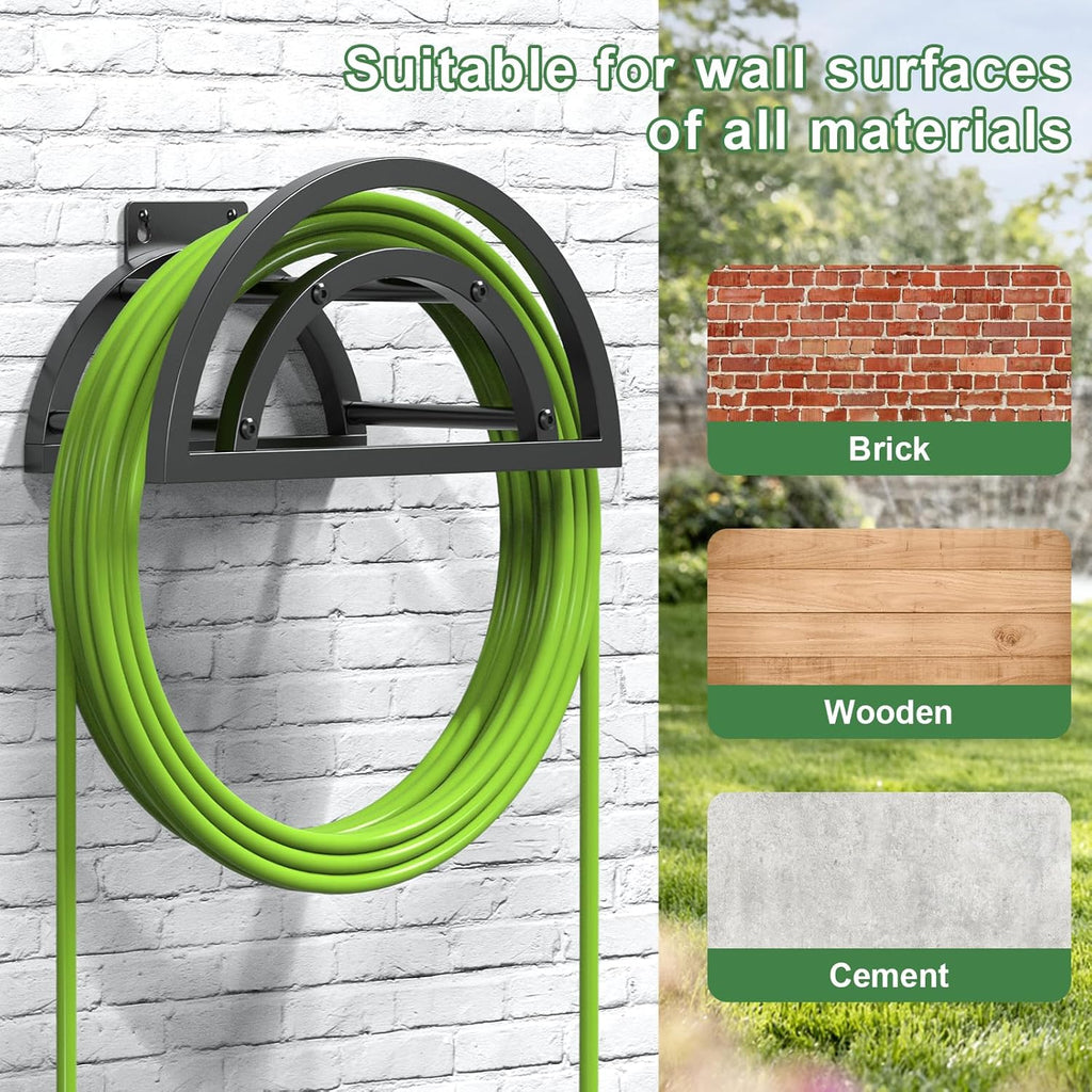 OLV Hose Holder Wall Mount, Outdoor Water Hose Holder Holds 125-ft Hose, Heavy Duty Metal Detachable Hose Hanger Reel