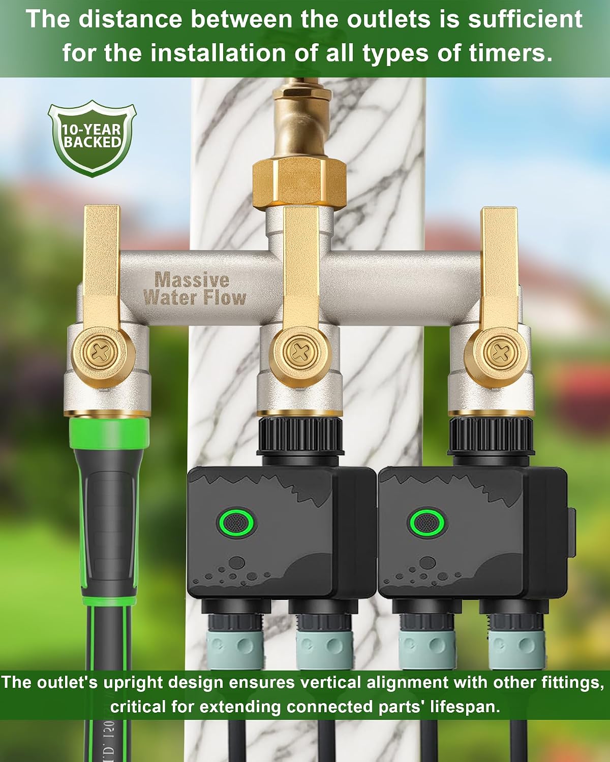 Garden Hose Splitter, 3 Way Hose Splitter Heavy Duty Full Flow Solid Brass Nickel Plated Spigot Splitter Valve with