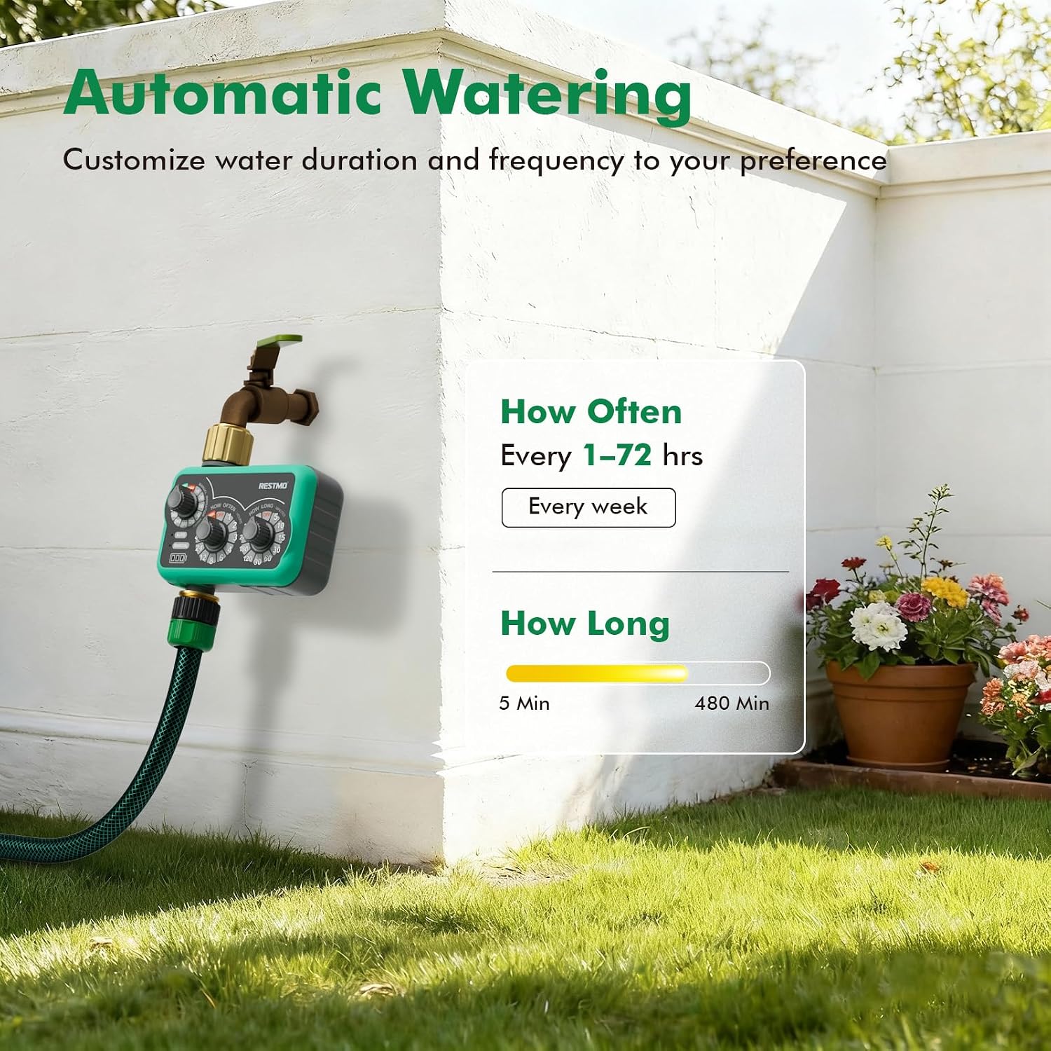 RESTMO 3-Dial Analog Sprinkler Timer, Mechnical Water Timer for Outdoor | Brass Inlet & Outlet, Manual/Rain Delay