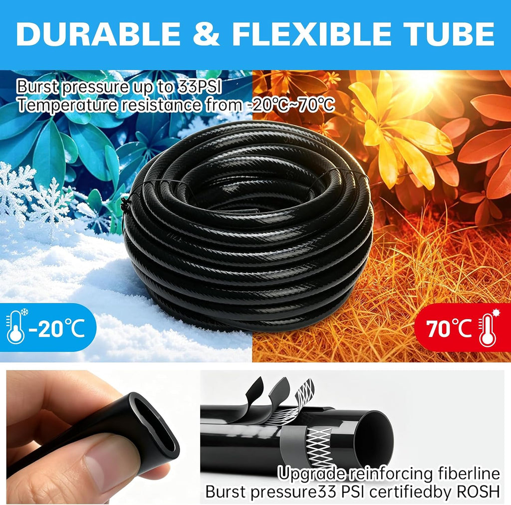 50 FT 1/2 Inch Drip Irrigation Tubing Main Line Hose Tube for Irrigation System Expansion (Includes 6-Way