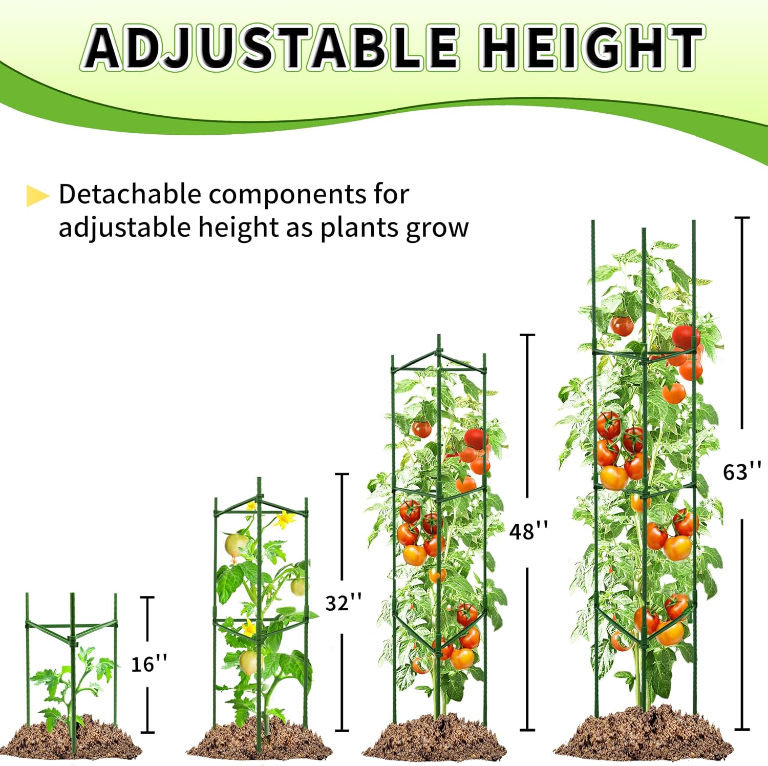 TCBWFY 6-Pack 63-Inch Adjustable Tomato Cages, Heavy-Duty Metal Plant Support Trellis for Garden and Pots, DIY Tomato