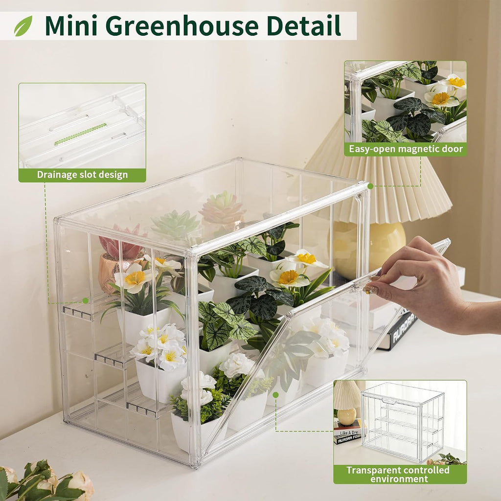 Mini Greenhouse Indoor with Magnetic Door, M-4tier-1pcs | Retains Warmth & Moisture, Durable Construction, Magnetic