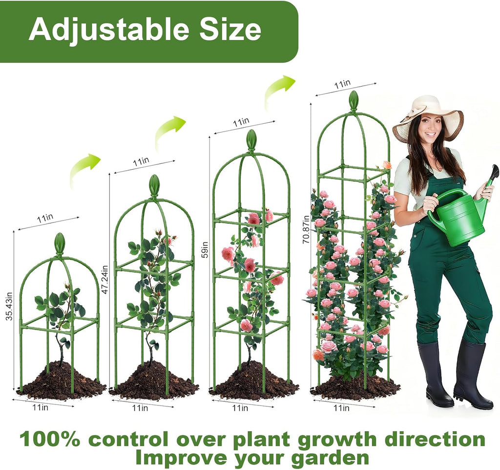 2 Pack Garden Obelisk Trellis, 70IN Tall Plant Support for Climbing Vine, Metal Covered Plastic Rustproof Heavy Duty