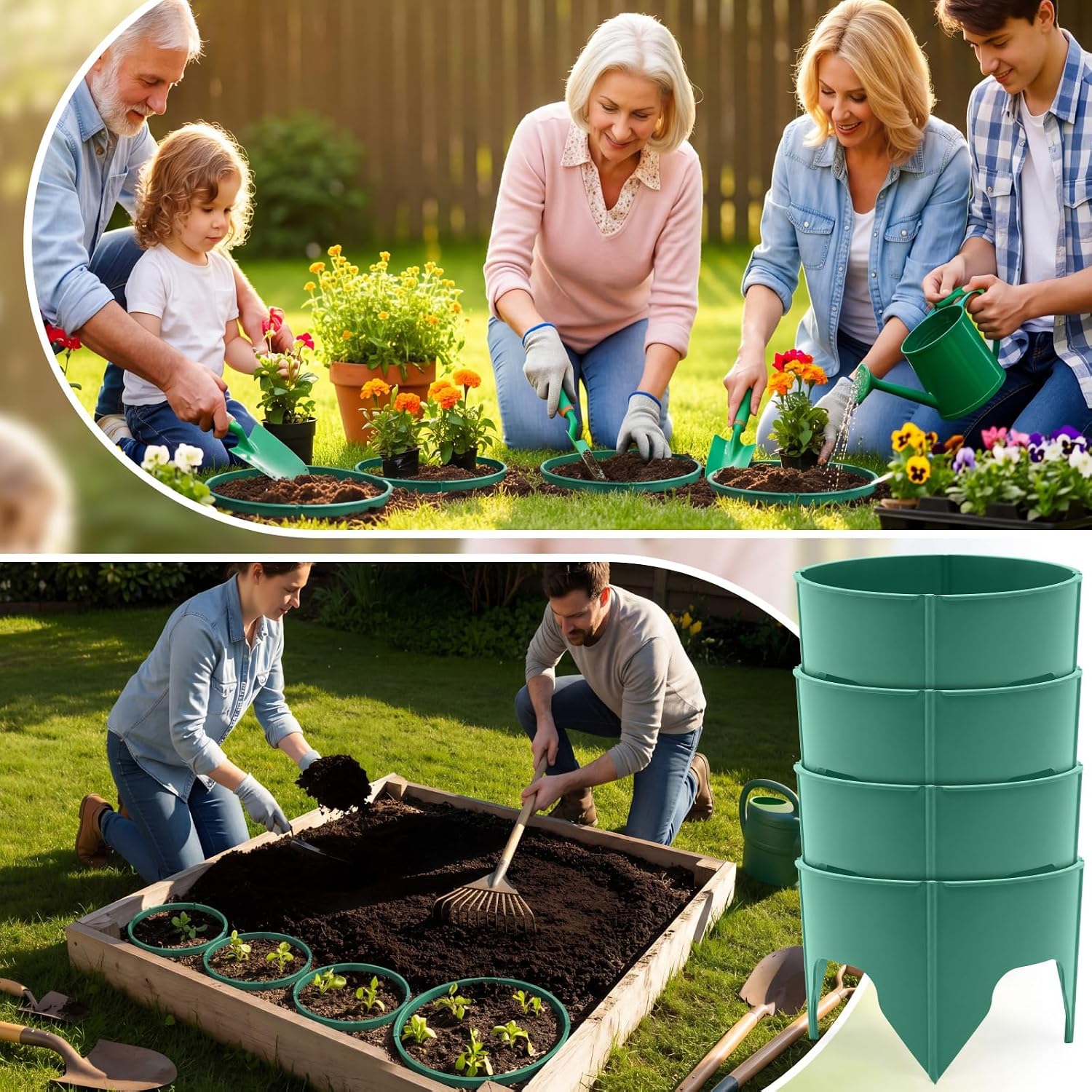80 Pcs Planting Grow Rings, Diameter Range 8.2-15.7 Inches, Adjustable Interlocking Plant Support Rings with Mallet
