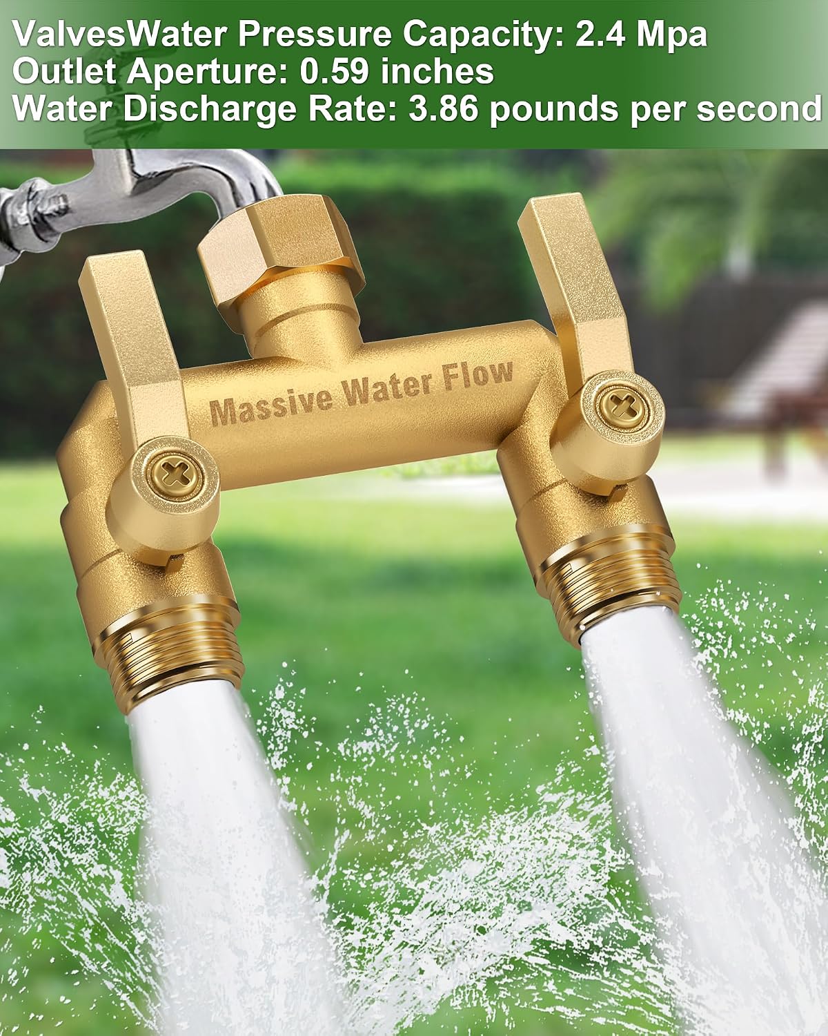 Hose Splitter 2 Way Heavy Duty, Solid Brass Full Flow Outdoor Faucet and Garden Hose Splitters, Water Spigot Splitter T