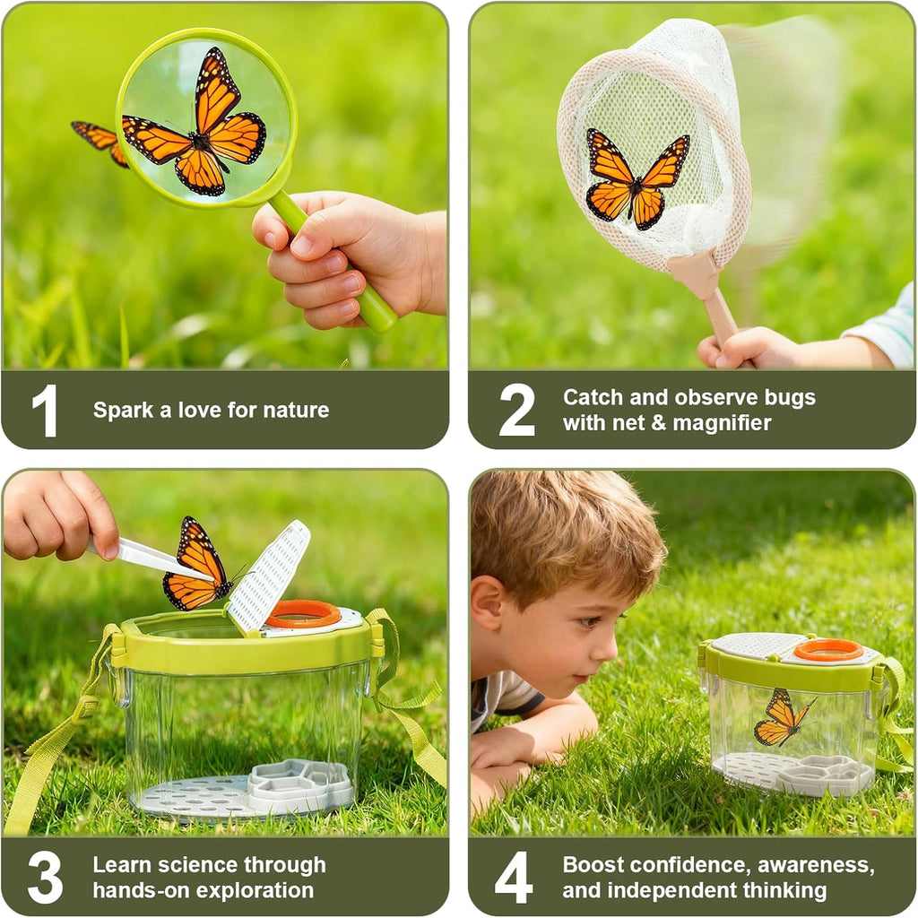 Dreamon Kids Gardening Set, 14Pcs Kids Gardening Tool with Bug Catching Kit | 2-in-1 Outdoor Toys with Wheelbarrow and