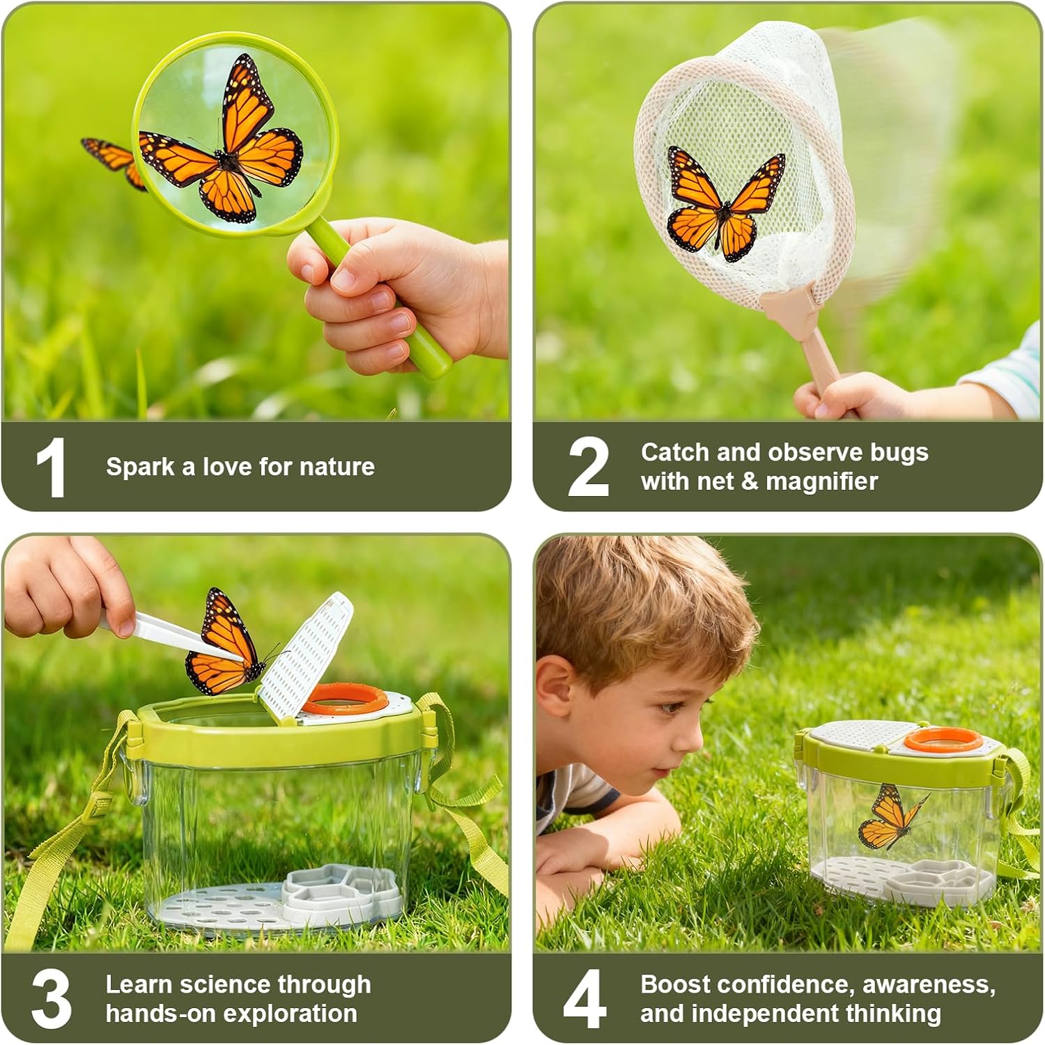 Dreamon Kids Gardening Set, 14Pcs Kids Gardening Tool with Bug Catching Kit | 2-in-1 Outdoor Toys with Wheelbarrow and