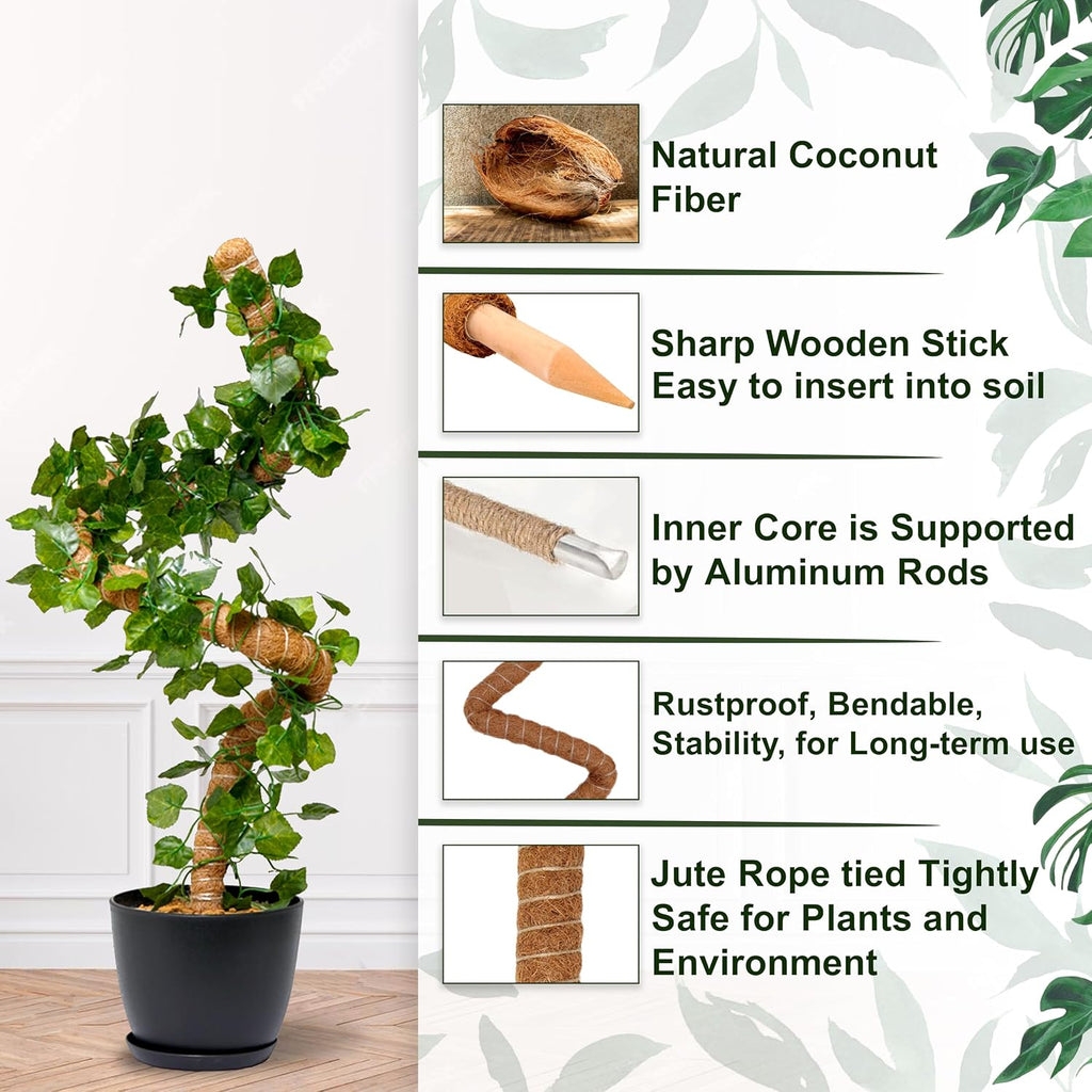 2-Pack 48'' Bendable Moss Poles for Monstera & Climbing Plants – Flexible Trellis Plant Support Stakes with Accessories