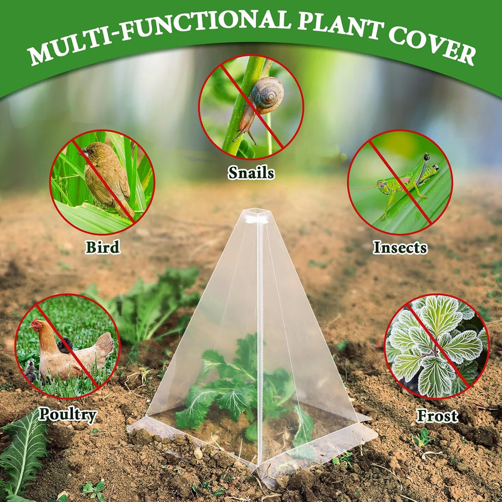 Reusable Plastic Garden Cloches, 7.8" x 11" Mini Greenhouse, 1.2mm Thick Clear Bell Covers with Metal Stakes Against
