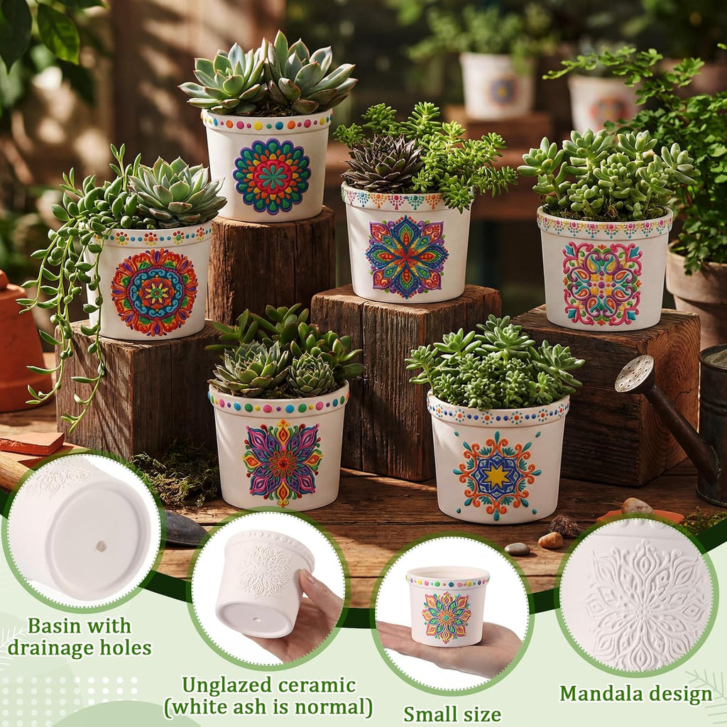 Zubebe 12 Pcs Paint Your Own Ceramic Pots Bulk Unfinished Succulent Pots Craft Kit with Drainage Hole Mini Paintable