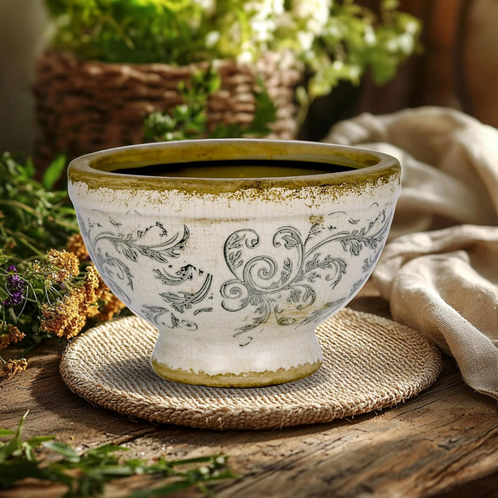 Dosayes Vintage Ice Crackle Grazd Ceramic Flower Pot with Drainage Holes, 4.33 Inch Rustic Planter for Indoor Plants