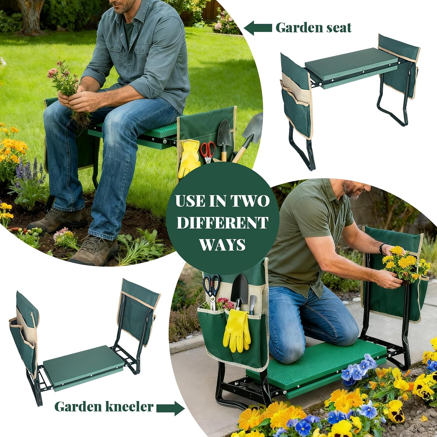 RAIN SPIRIT Garden Kneeler and Seat Gifts Foldable Gardening Stool | with Thicken & Widen Soft Kneeling Pad,Garden