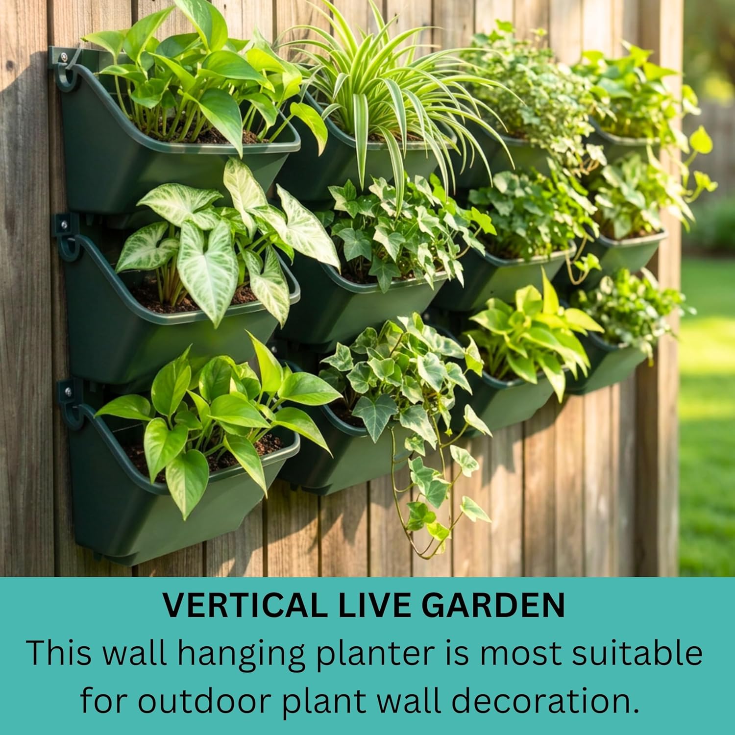 LaLaGreen Vertical Garden Planter - 8 Pack, 13 inch Dark Green Wall Mounted Pots for Garden Green Wall, Plant Wall