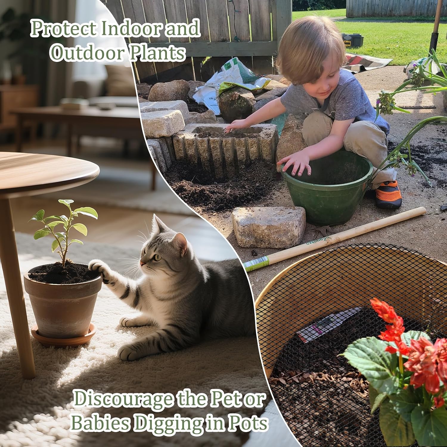 6 Pcs 15.7 Inch Plant Pot Grids，Cut-able Plant Pot Soil Protective Covers from Animals，Used to prevent animals or