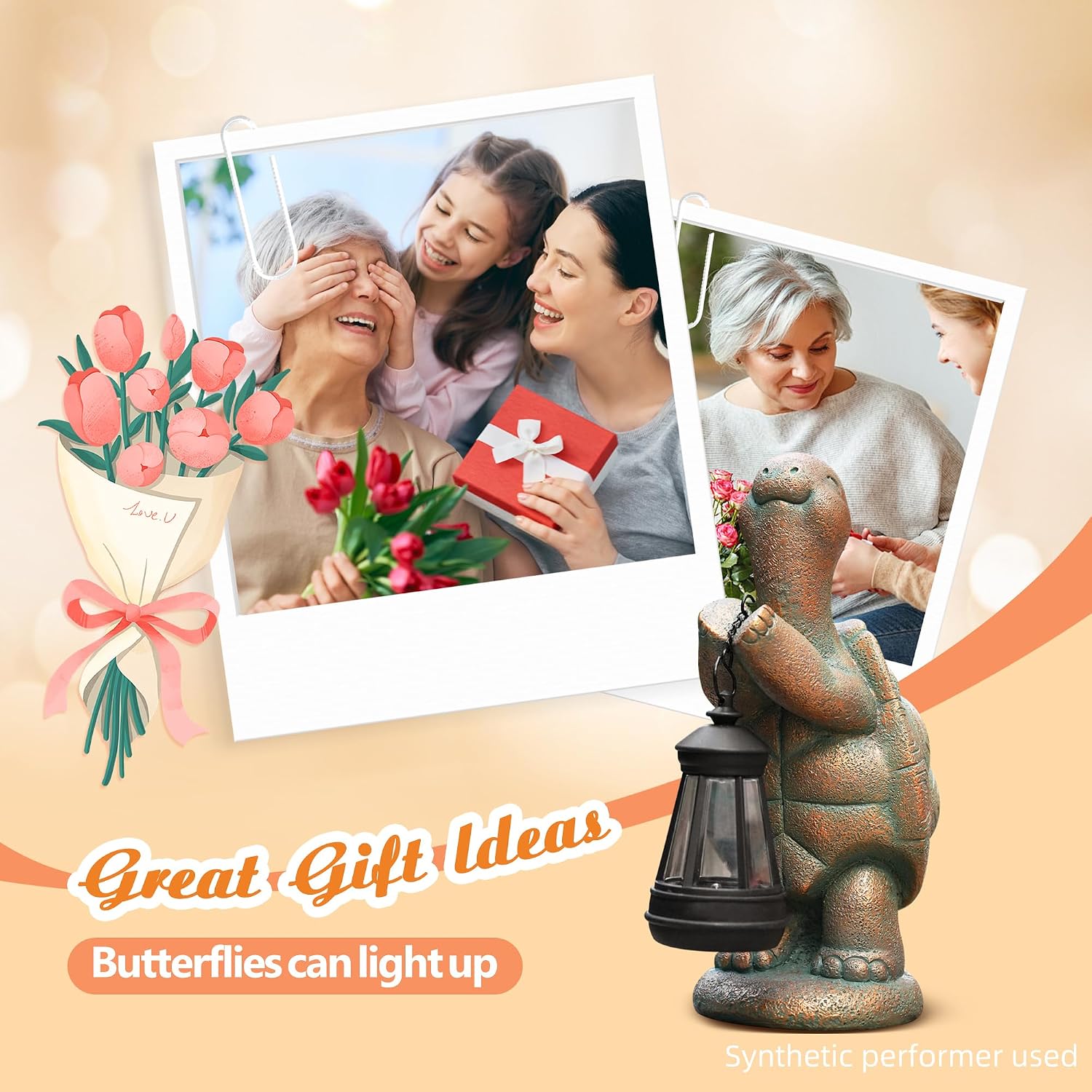 Turtle Solar Powered Outdoor Garden Statue, Resin Statue with Solar Light Lantern, Decorative Lawn, Yard Outdoor Turtle
