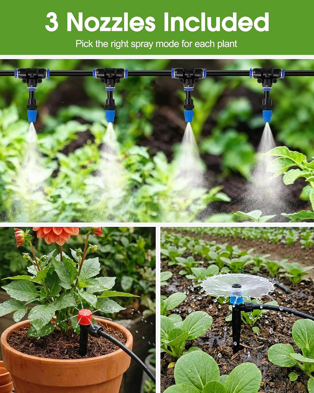 240FT Drip Irrigation System Kit, Quick-Connect Garden Watering System | 20FT 1/2" main, 200FT 1/4" drip line