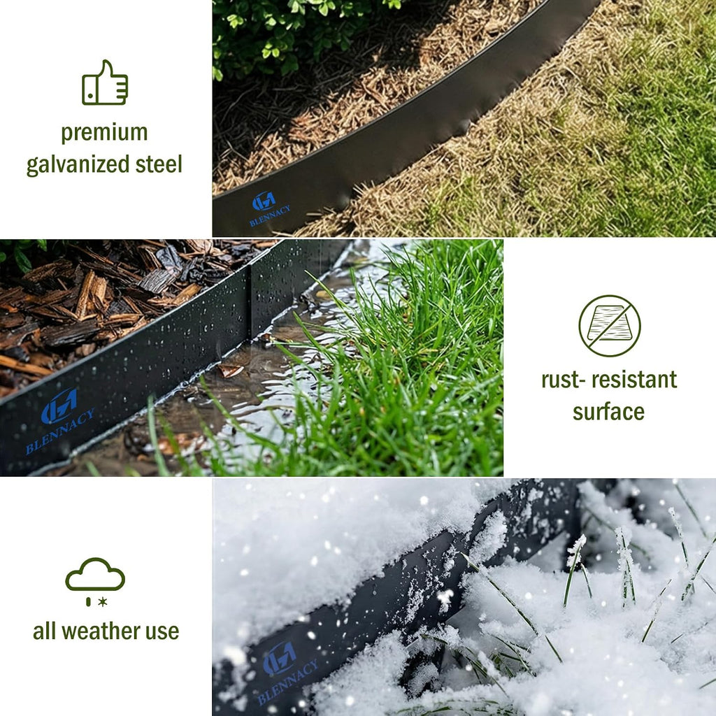 20ft. Garden Landscape Edging with Gloves 6 Pack 6 inch, Black | Bendable Hammer-in Galvanized Steel Lawn Edging