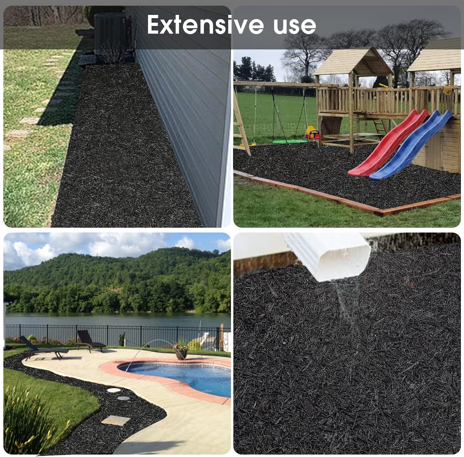Harmiden 2 Pack Recycled Rubber Mulch Mat Roll Black Permanent Mulch Walkway Pathway for Landscaping Outdoor 8' x 2'