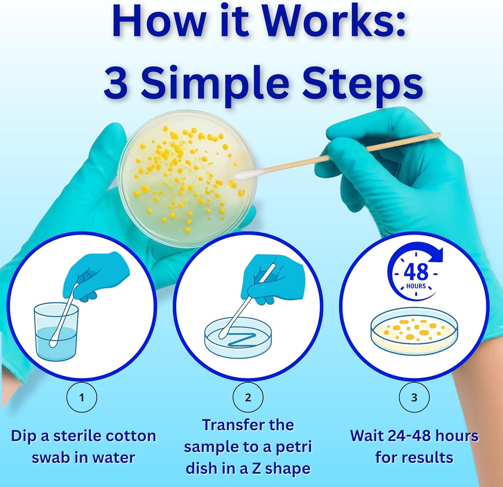 Evviva Sciences Water Bacteria Test Kit – 10 Tests for Total Bacteria, coliforms & E. coli. Lab-Ready agar Plates for