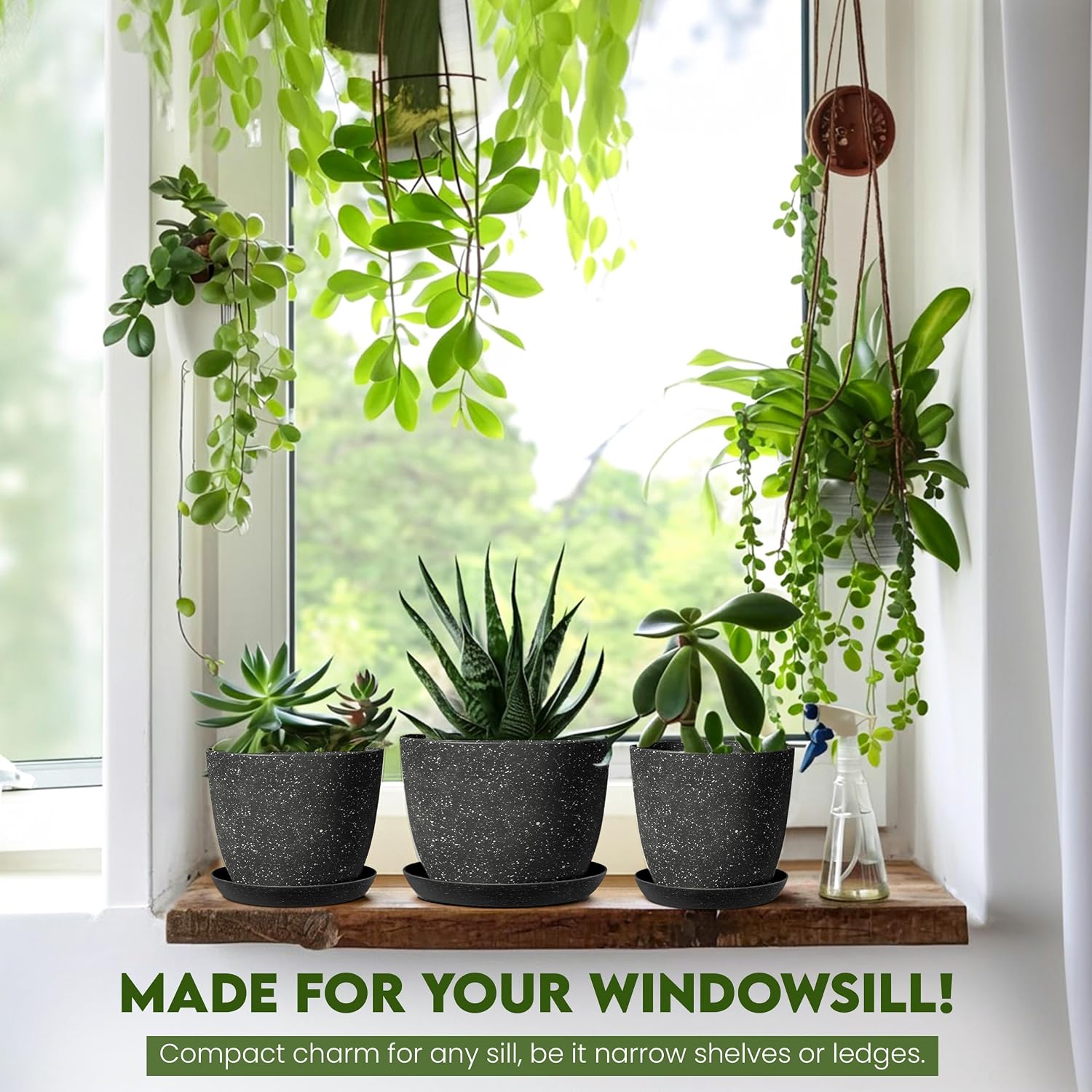Plant Pots Indoor with Drainage 10 Pack Multi-Size Planters Spotty Black | Drainage holes included Multiple sizes