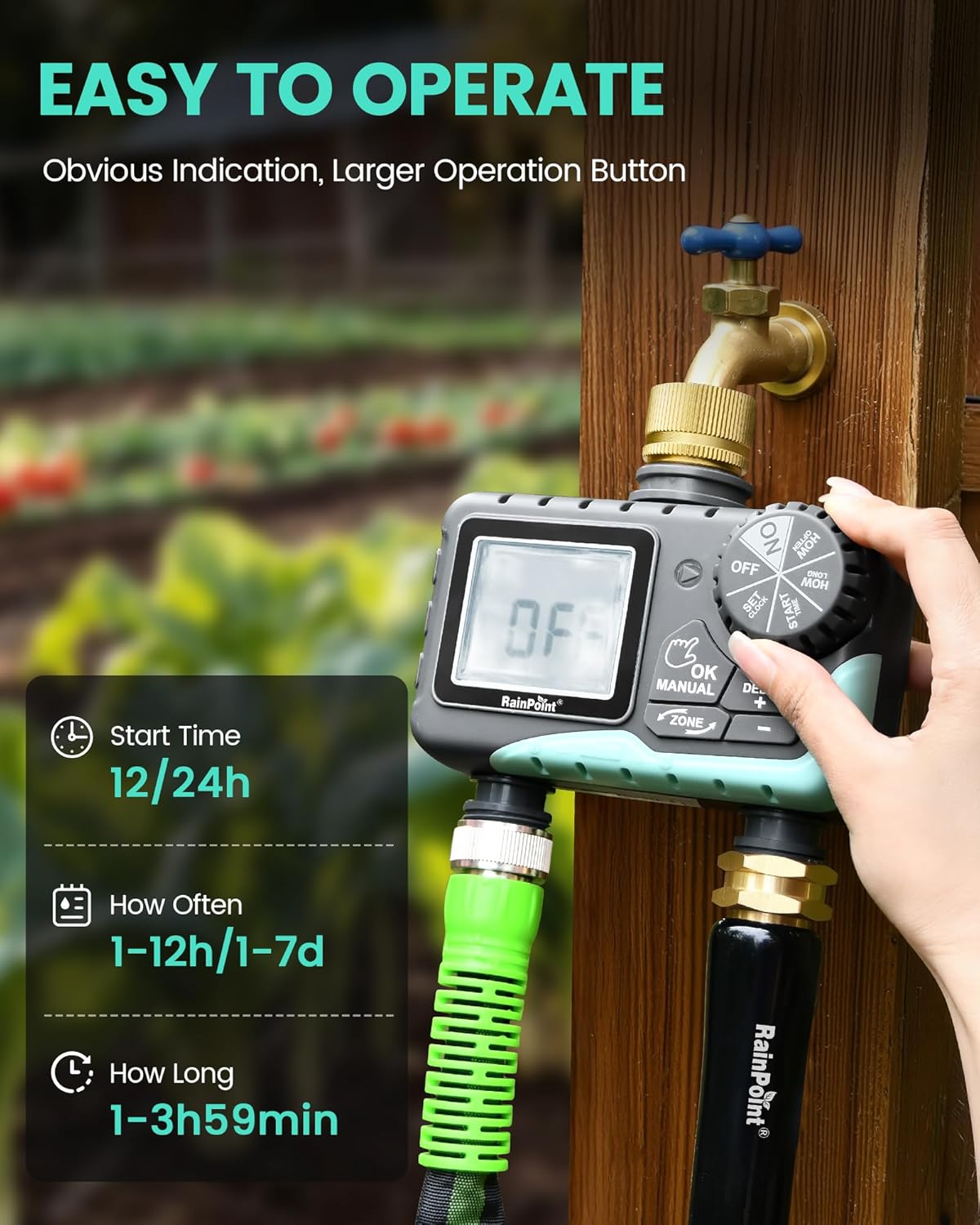 RAINPOINT Sprinkler Timer 2 Outlet, Water Timer for Garden Hose, Programmable Drip Irrigation for Yard Outdoor